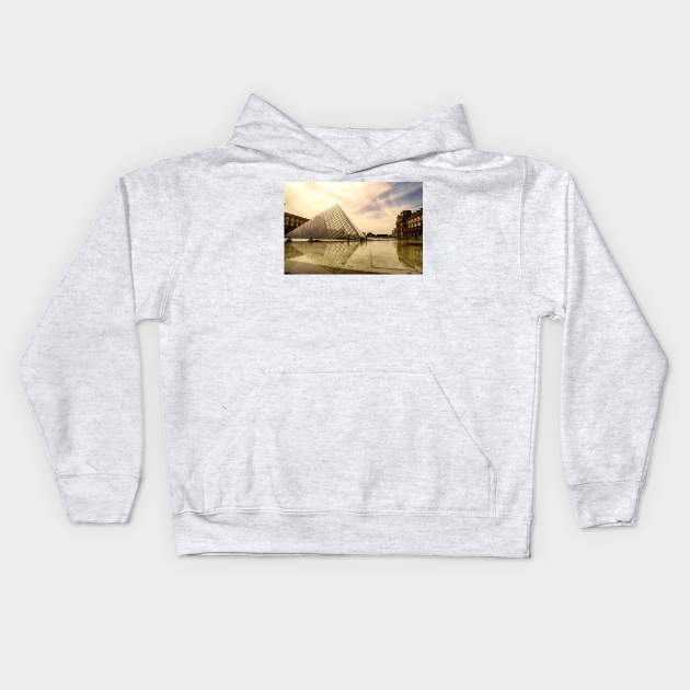 Sun Sets Over the Louvre Kids Hoodie by Memories4you